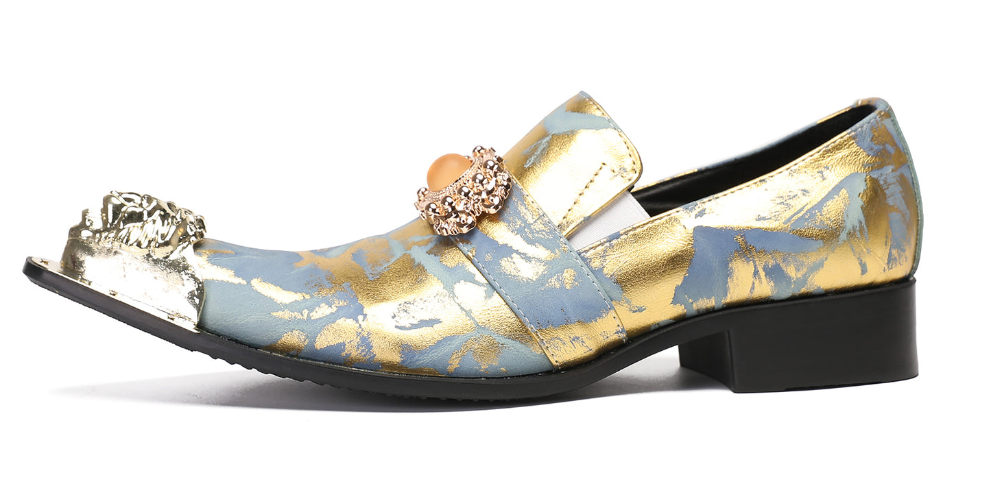 Mens Metal-Tip Dragon Toe Slip On Western Loafers