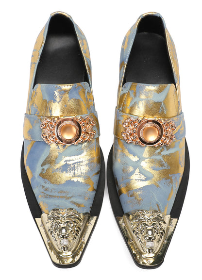 Mens Metal-Tip Dragon Toe Slip On Western Loafers