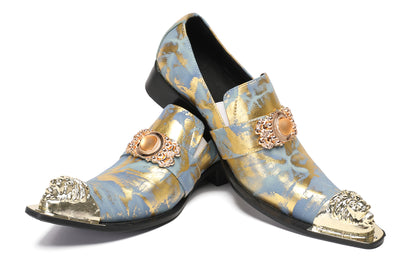 Mens Metal-Tip Dragon Toe Slip On Western Loafers