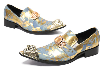 Mens Metal-Tip Dragon Toe Slip On Western Loafers