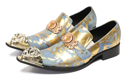 Mens Metal-Tip Dragon Toe Slip On Western Loafers