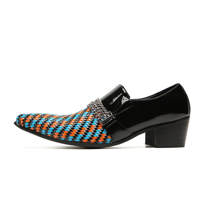 Mens Pointed Toe Three Colors Genuine Leather Woven Penny Loafers
