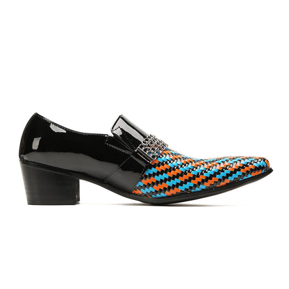 Mens Pointed Toe Three Colors Genuine Leather Woven Penny Loafers