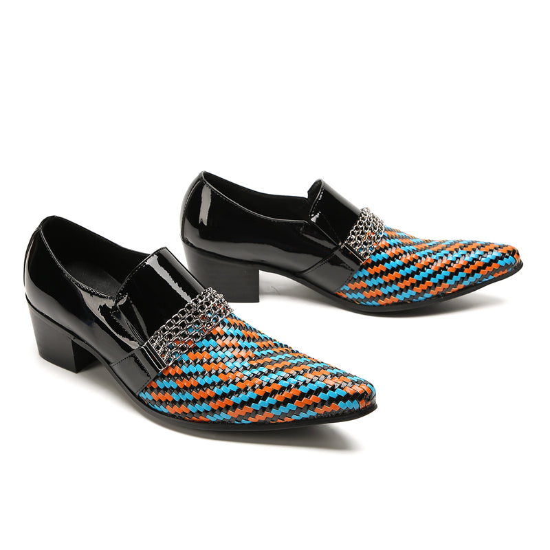 Mens Pointed Toe Three Colors Genuine Leather Woven Penny Loafers