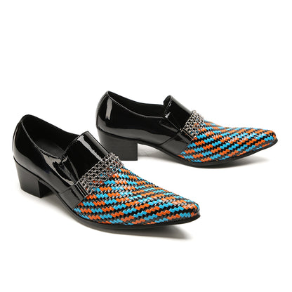 Mens Pointed Toe Three Colors Genuine Leather Woven Penny Loafers