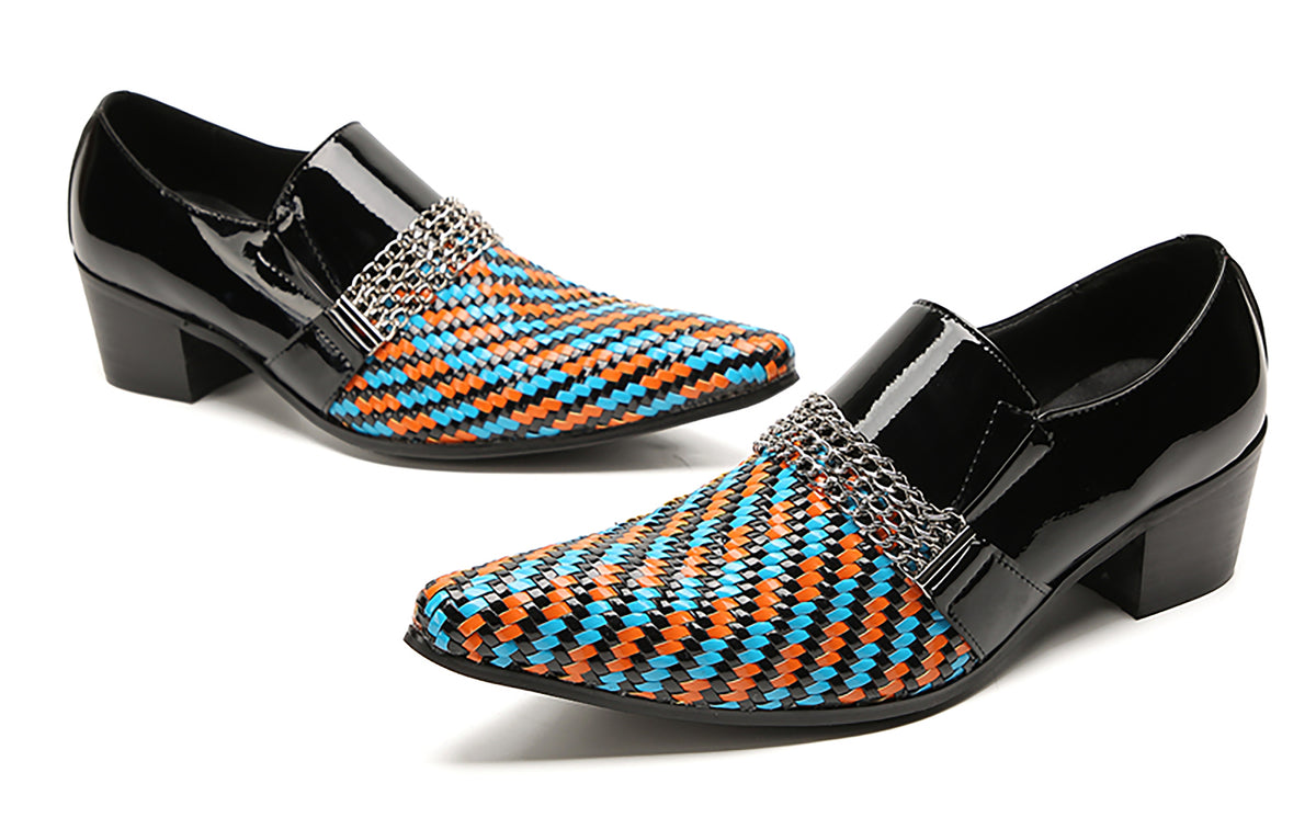 Mens Pointed Toe Three Colors Genuine Leather Woven Penny Loafers