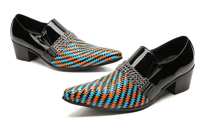 Mens Pointed Toe Three Colors Genuine Leather Woven Penny Loafers