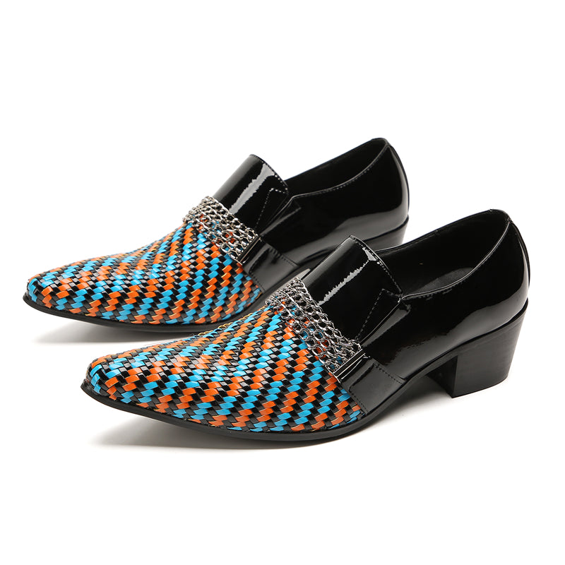 Mens Pointed Toe Three Colors Genuine Leather Woven Penny Loafers