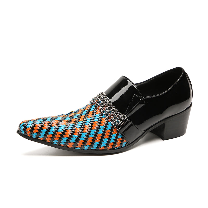 Mens Pointed Toe Three Colors Genuine Leather Woven Penny Loafers