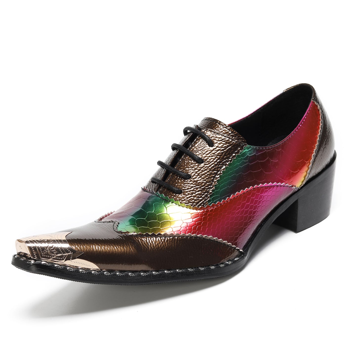 Mens Square Toe Two-Tone Brogue Western Oxfords Shoes