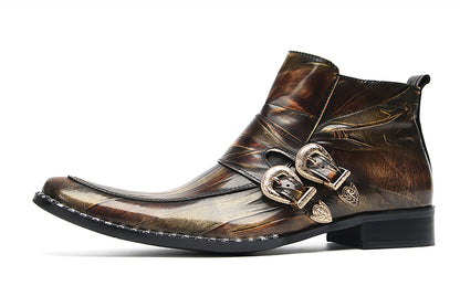 Mens Genunie Leather Casual Dress Party Leather Buckle Western Ankle Boots