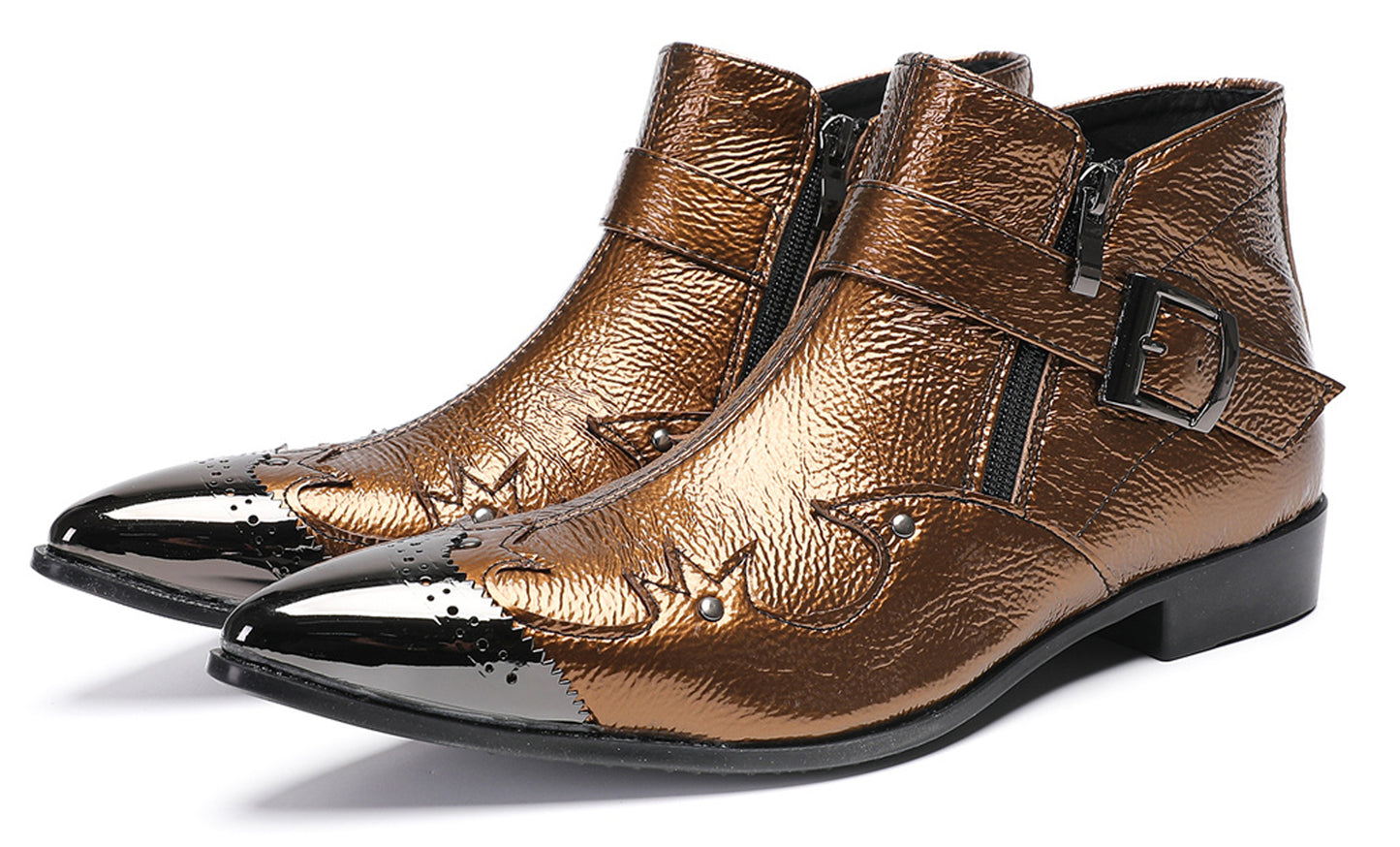 Mens Metallic Buckle Party Club Ankle Cowboy Western Boots