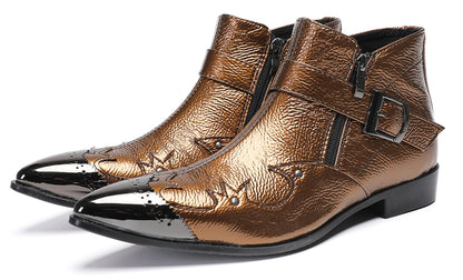 Mens Metallic Buckle Party Club Ankle Cowboy Western Boots