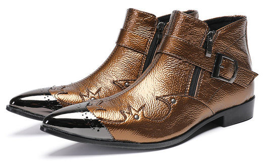 Mens Metallic Buckle Party Club Ankle Cowboy Western Boots