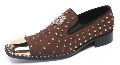 Mens Gold Glitter Rhinestone Suede Western Loafers