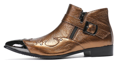 Mens Metallic Buckle Party Club Ankle Cowboy Western Boots