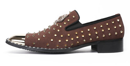 Mens Gold Glitter Rhinestone Suede Western Loafers