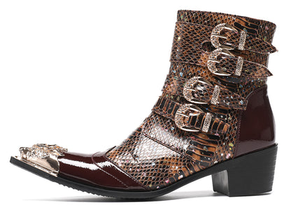 Mens Genuine Leather Punk Rock Dragon Square Toe Cowboy Western Boots