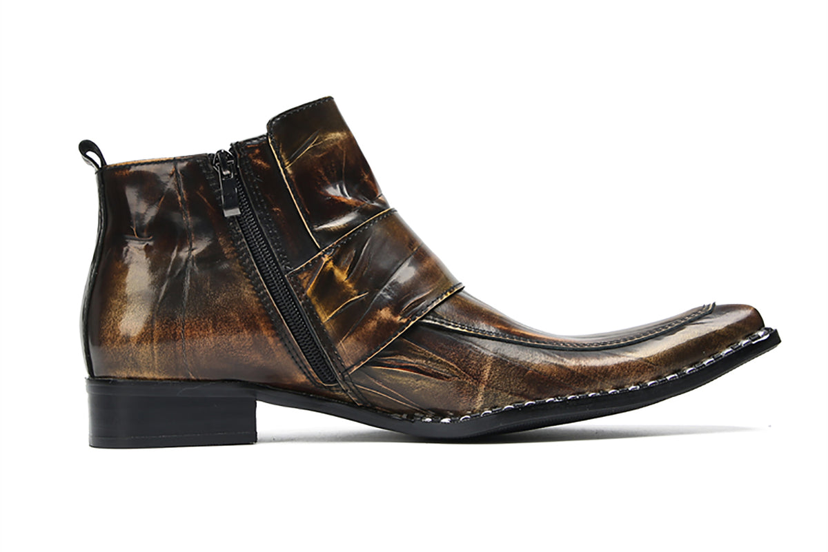 Mens Genunie Leather Casual Dress Party Leather Buckle Western Ankle Boots