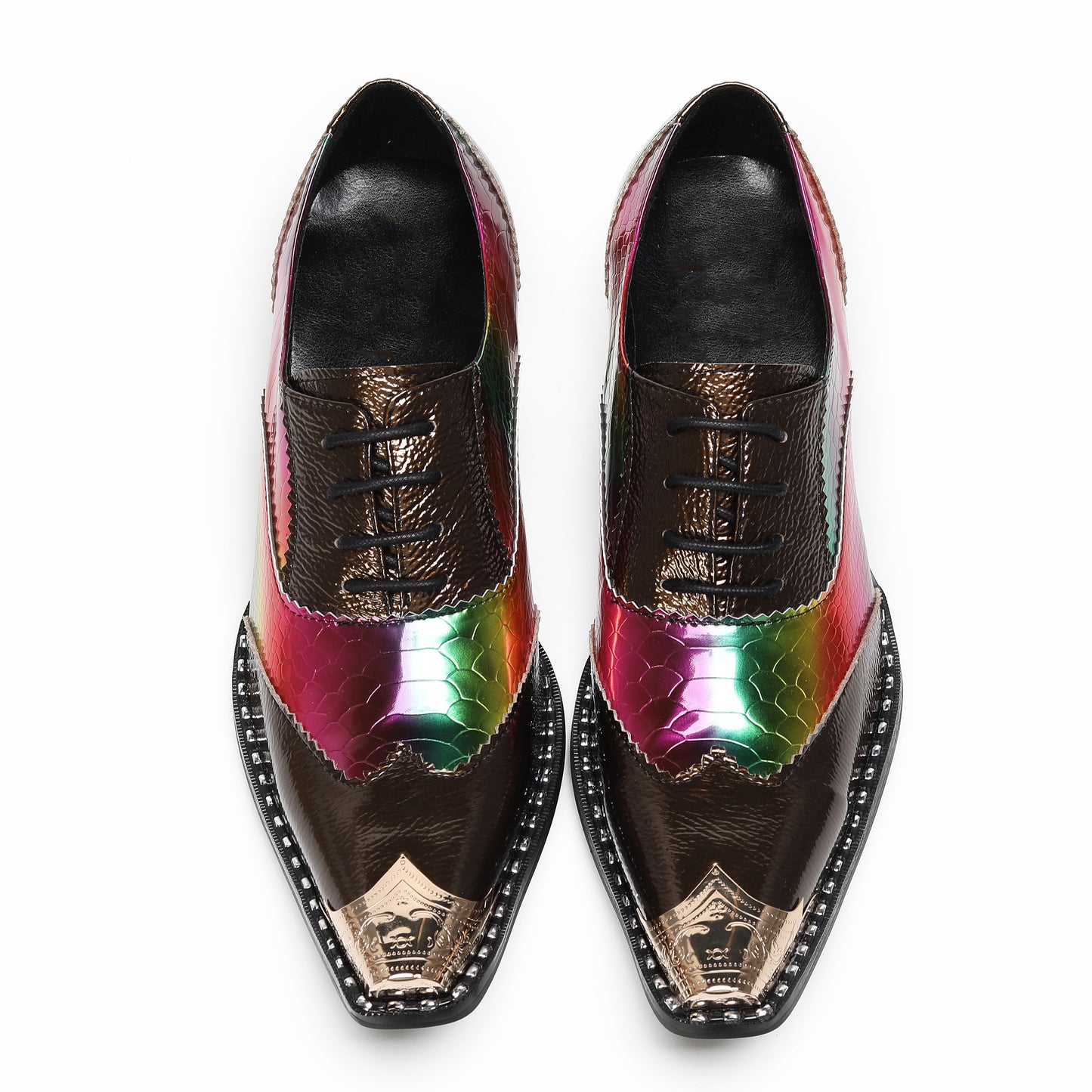 Mens Square Toe Two-Tone Brogue Western Oxfords Shoes