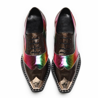 Mens Square Toe Two-Tone Brogue Western Oxfords Shoes
