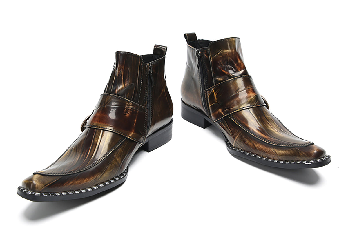 Mens Genunie Leather Casual Dress Party Leather Buckle Western Ankle Boots