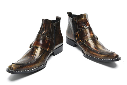 Mens Genunie Leather Casual Dress Party Leather Buckle Western Ankle Boots
