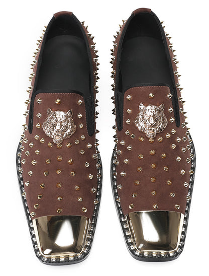 Mens Gold Glitter Rhinestone Suede Western Loafers