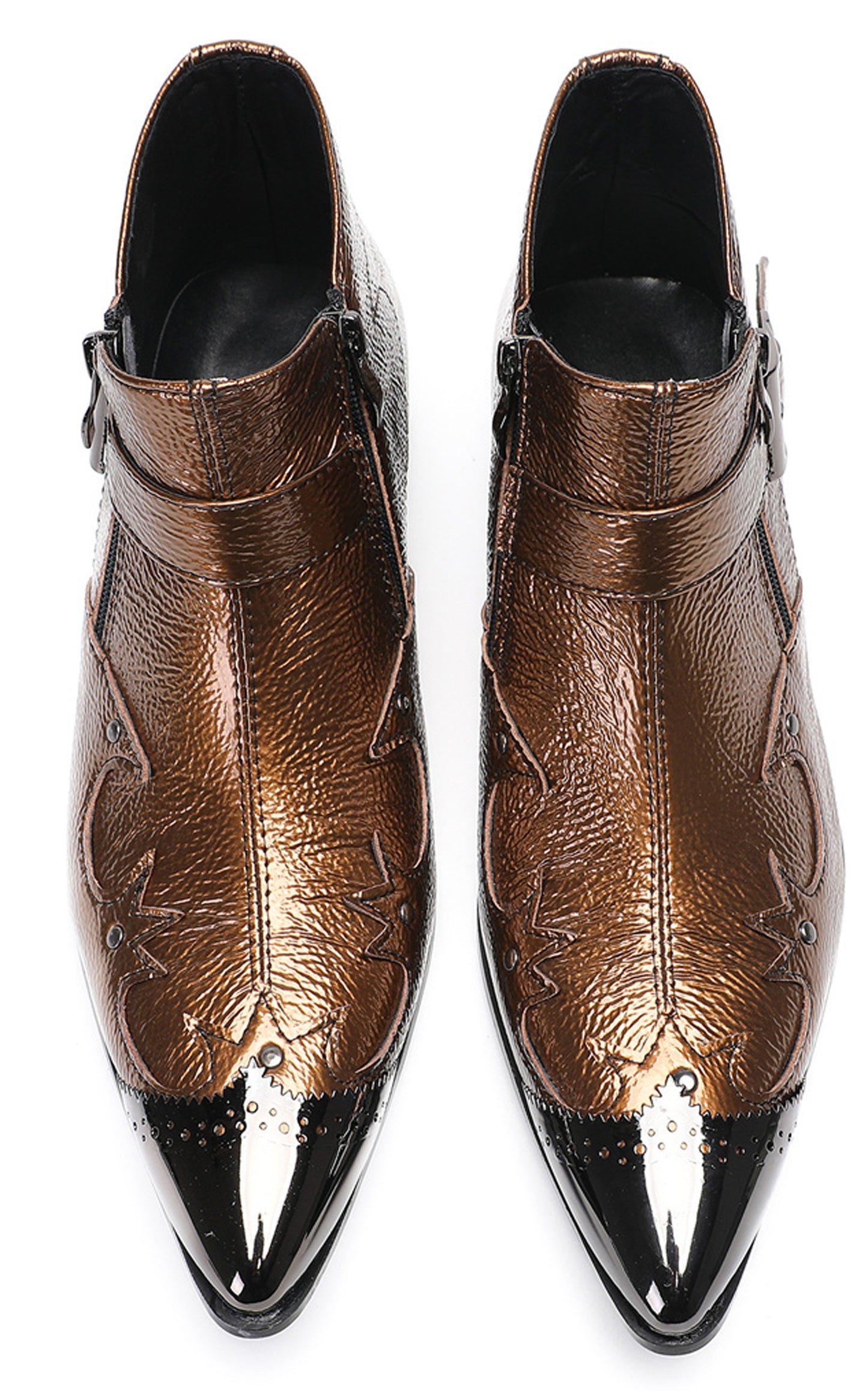Mens Metallic Buckle Party Club Ankle Cowboy Western Boots
