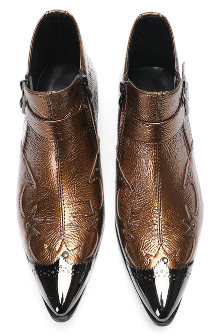 Mens Metallic Buckle Party Club Ankle Cowboy Western Boots