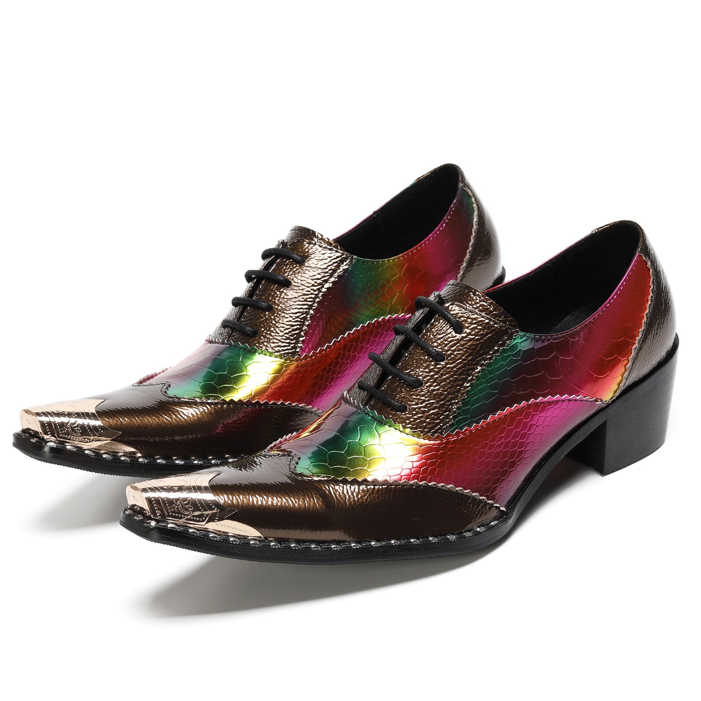 Mens Square Toe Two-Tone Brogue Western Oxfords Shoes