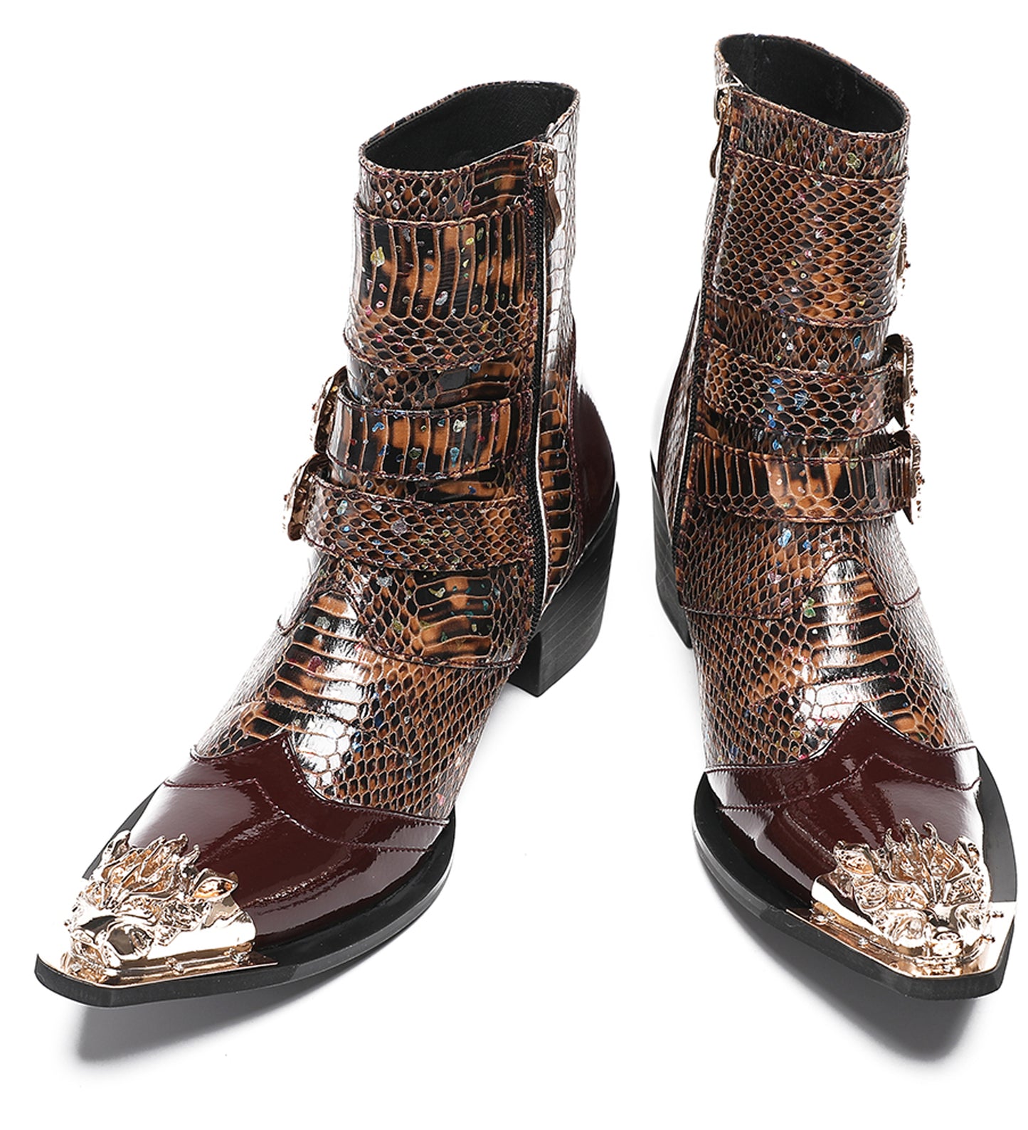 Mens Genuine Leather Punk Rock Dragon Square Toe Cowboy Western Boots