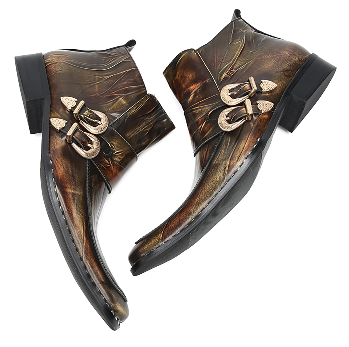 Mens Genunie Leather Casual Dress Party Leather Buckle Western Ankle Boots