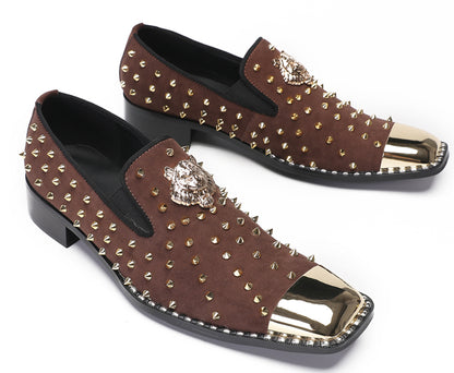 Mens Gold Glitter Rhinestone Suede Western Loafers