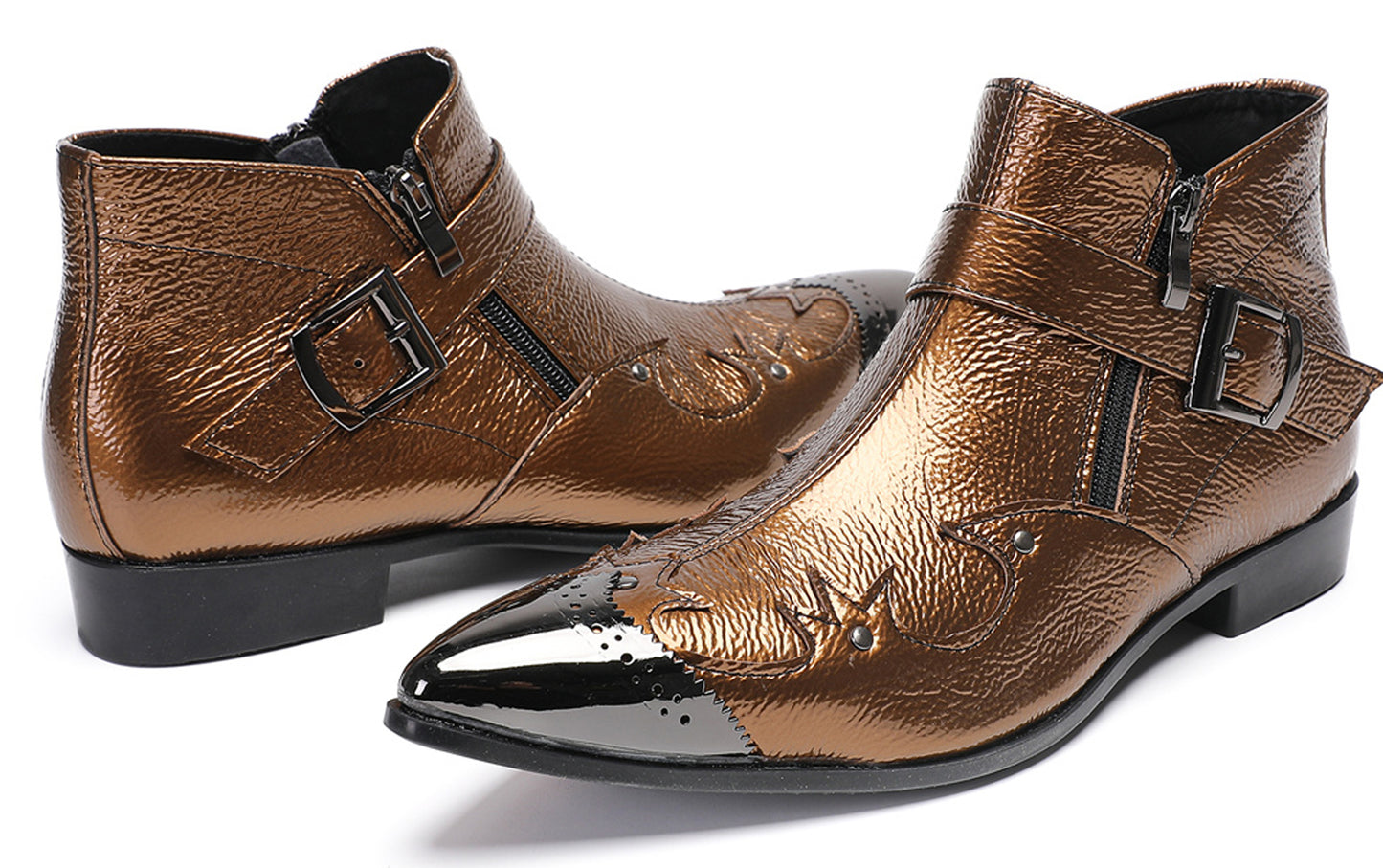 Mens Metallic Buckle Party Club Ankle Cowboy Western Boots