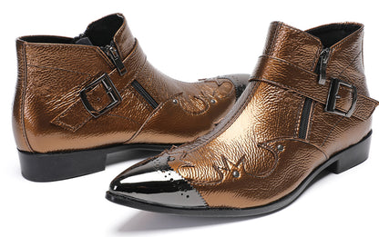 Mens Metallic Buckle Party Club Ankle Cowboy Western Boots
