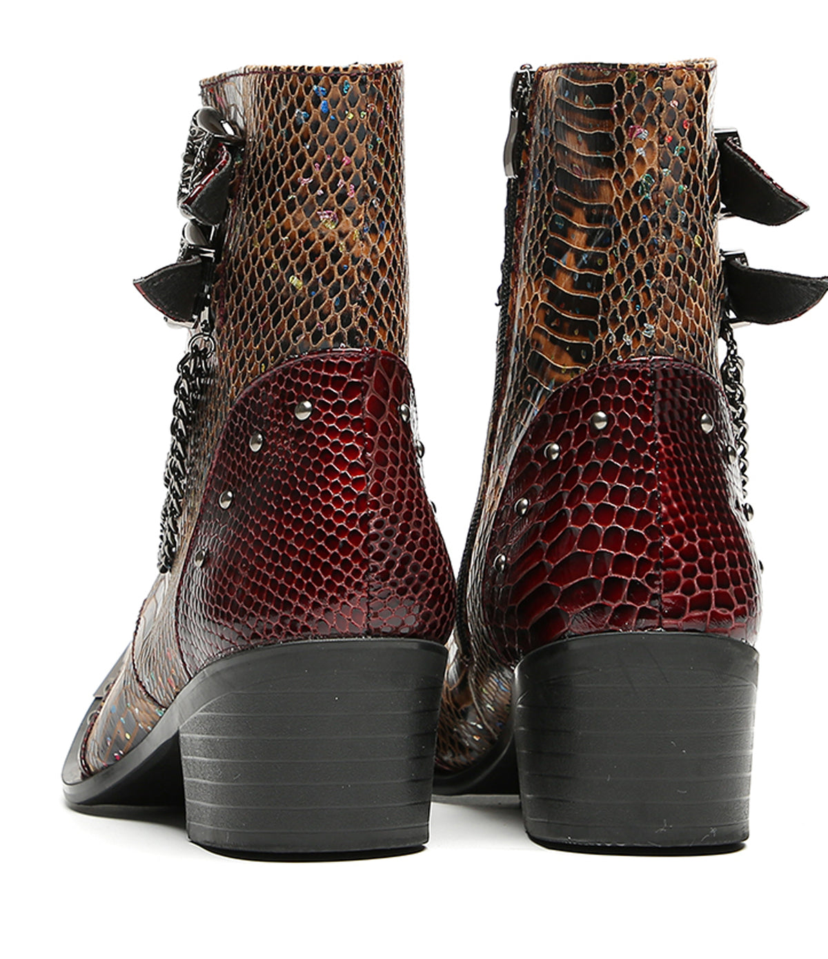 Mens Chains Studs Buckles Side Zip Metal Toe Cowboy Western Boots