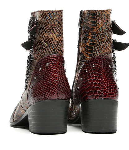 Mens Chains Studs Buckles Side Zip Metal Toe Cowboy Western Boots