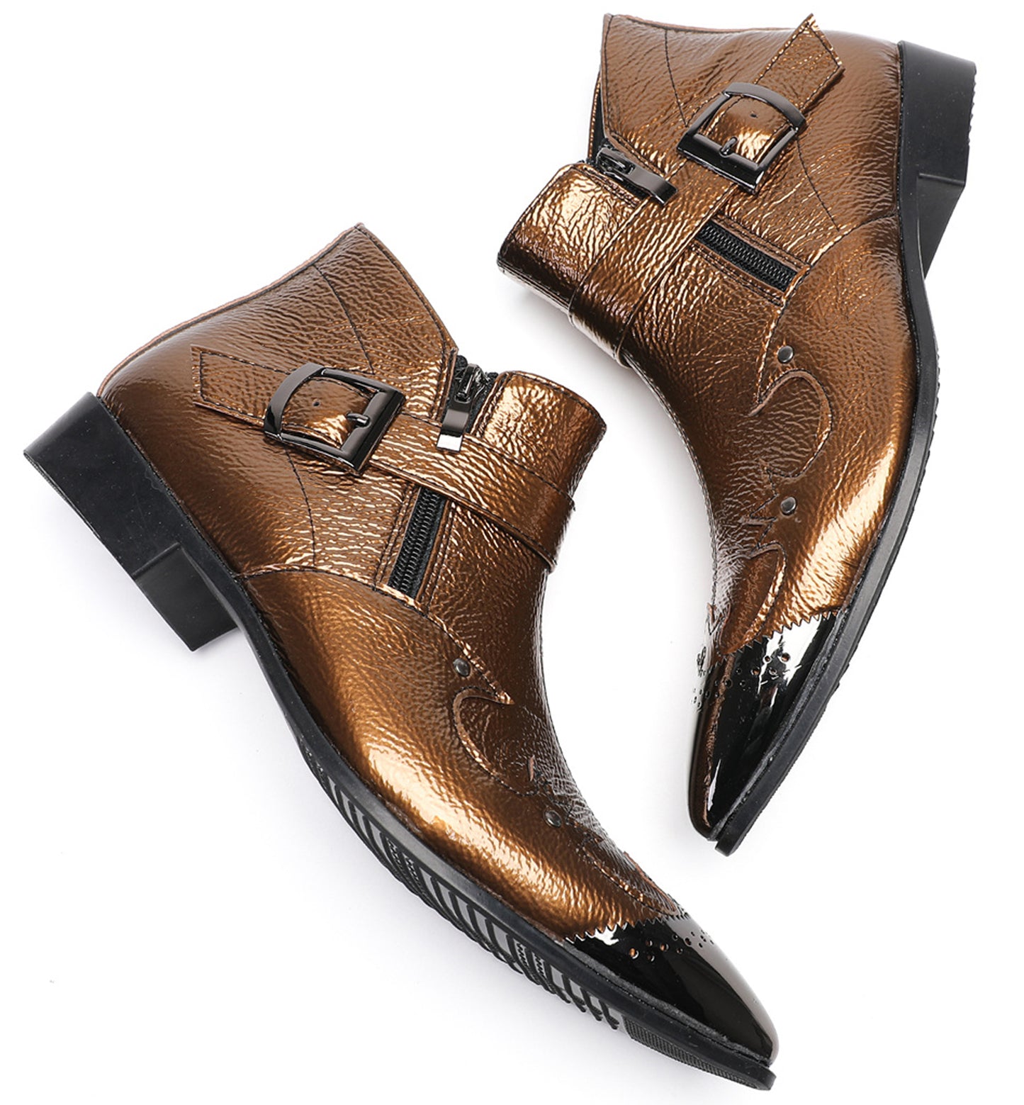 Mens Metallic Buckle Party Club Ankle Cowboy Western Boots
