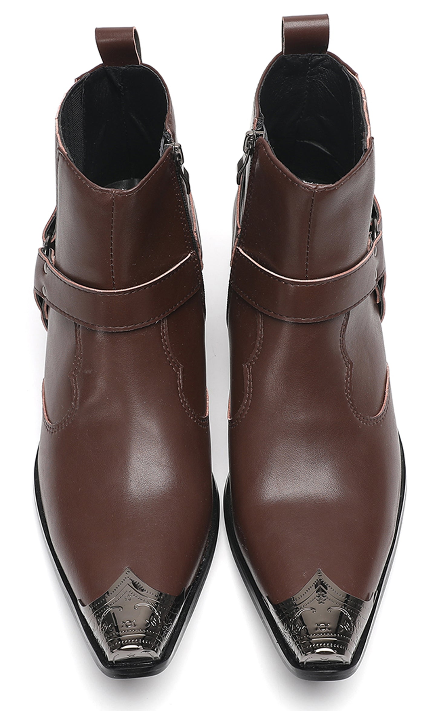 Mens Metallic Detailing Studded Strap Design Ankle Western Boots