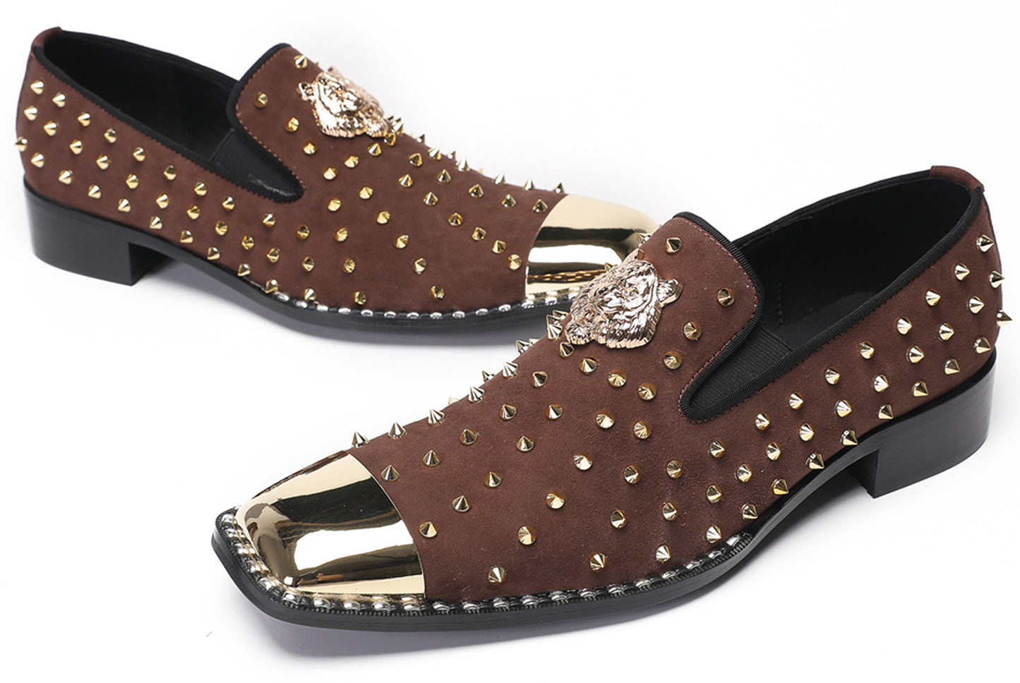 Mens Gold Glitter Rhinestone Suede Western Loafers