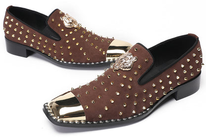 Mens Gold Glitter Rhinestone Suede Western Loafers