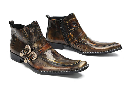 Mens Genunie Leather Casual Dress Party Leather Buckle Western Ankle Boots