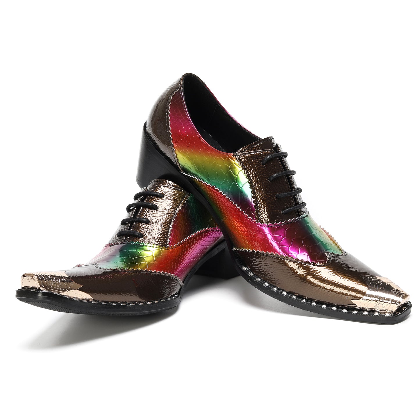 Mens Square Toe Two-Tone Brogue Western Oxfords Shoes