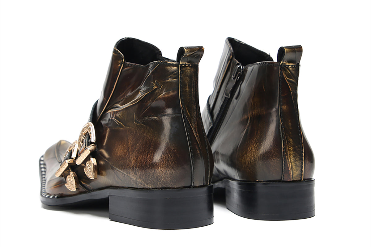 Mens Genunie Leather Casual Dress Party Leather Buckle Western Ankle Boots
