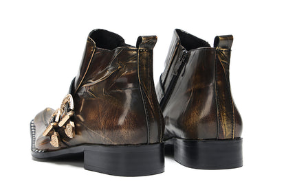 Mens Genunie Leather Casual Dress Party Leather Buckle Western Ankle Boots