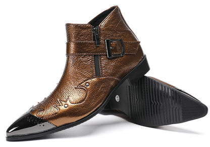 Mens Metallic Buckle Party Club Ankle Cowboy Western Boots