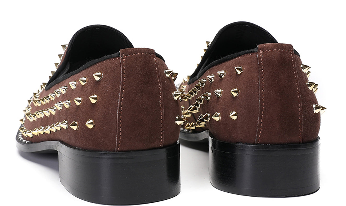 Mens Gold Glitter Rhinestone Suede Western Loafers