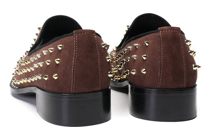 Mens Gold Glitter Rhinestone Suede Western Loafers