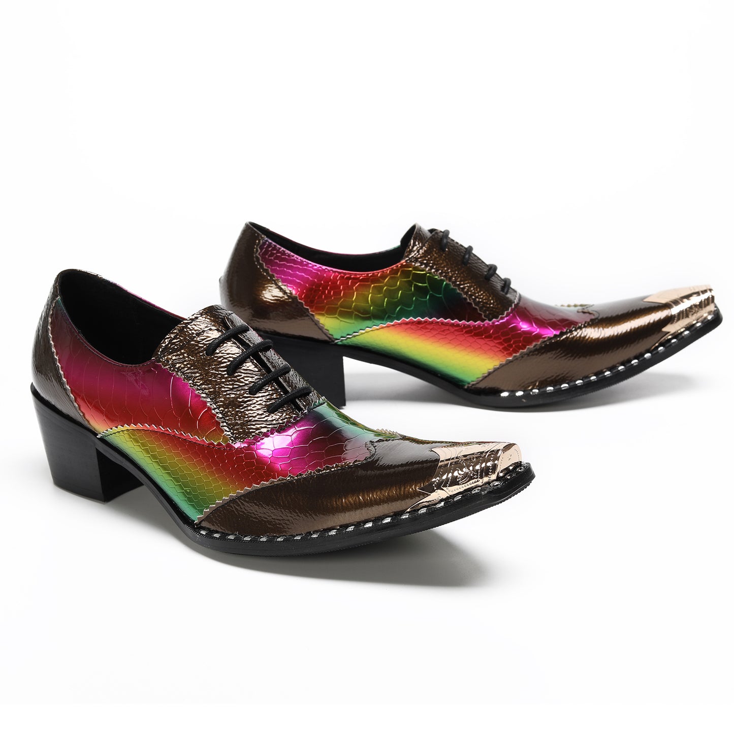 Mens Square Toe Two-Tone Brogue Western Oxfords Shoes